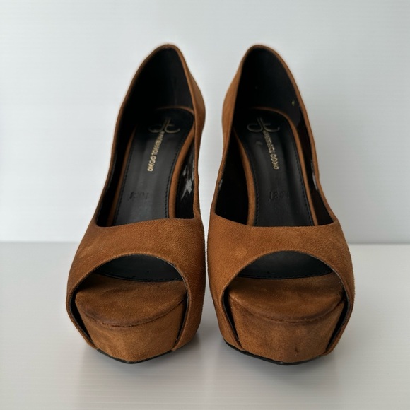 Diego Torreblanca Suede Platform Heels Brown with Wooded Like Heels Size 7.5 US - Picture 4 of 9